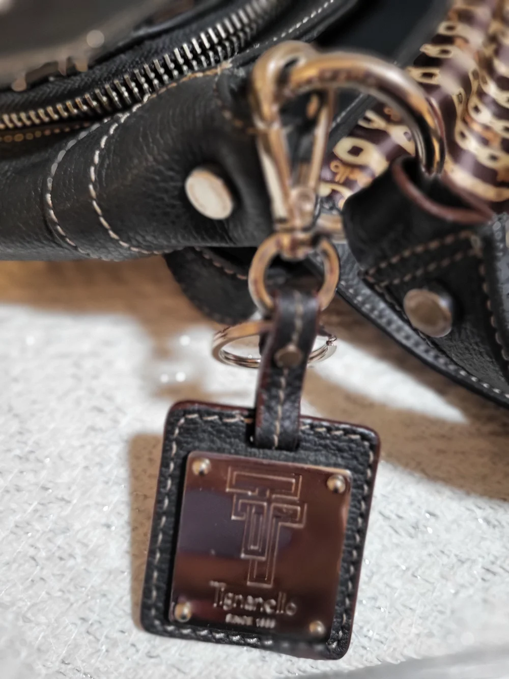 Tignanello Black Leather Crossbody with Gold Hardware